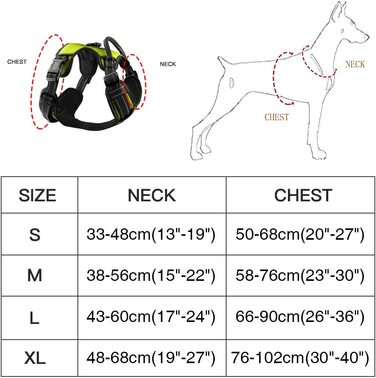 Упряж для собак MASBRILL регульована упряж із захистом від натягу Світловідбиваюча упряж для великих середніх і маленьких собак з м'якою підкладкою дихаюча упряж для собак (XL) (S (шия33-48 см / груди 50-68 см), зелений)
