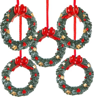 Журнал видавництва 10 різдвяних підвісок червоний зелений вінок вінтажні 6 см підвіски для ялинки на Різдво для прикріплення до різдвяної ялинки (5 шт.)
