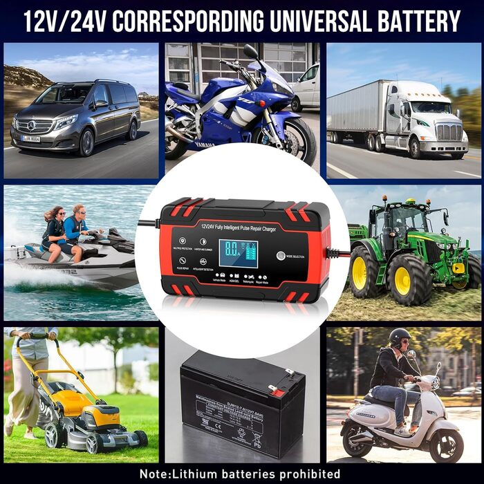 Зарядний пристрій для акумулятора 12V/24V 8A - Інтелектуальний зарядний пристрій для авто, мотоцикла, вантажівки та човна