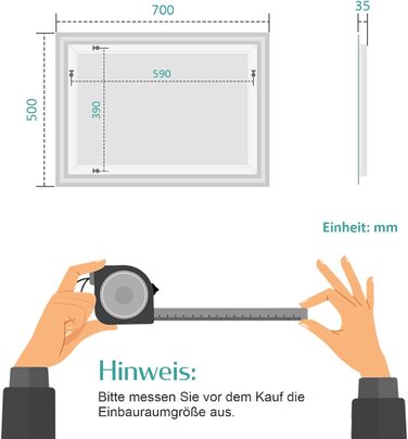 Дзеркало для ванної кімнати EMKE з підсвічуванням 80x60 см, LED, з датчиком руху, сенсорне, проти запотівання, 3 кольори світла, регулювання яскравості, автоматичне вимкнення на 1 годину, IP44, енергозберігаюче
