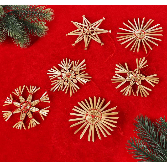 Ялинковиі прикраси Homewit Straw Star солом'яні зірки 24 шт 8 см червоно-бежеві