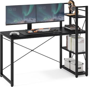 Комп'ютерний стіл VASAGLE з полицями (правий/лівий), 137,2 см, чорний, для офісу та дому