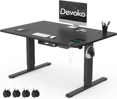 Стіл Devoko електричний 120x80 см з USB-керуванням, кабель-менеджментом і коліщатками (чорний)