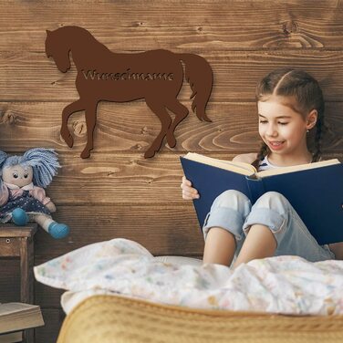 Дитячий настінний світильник RGB USB із зображенням коня, нічник, подарунки з ім'ям, персоналізований світильник для сну, дитяча кімната, дитяча кімната, дерев'яна стіна-L