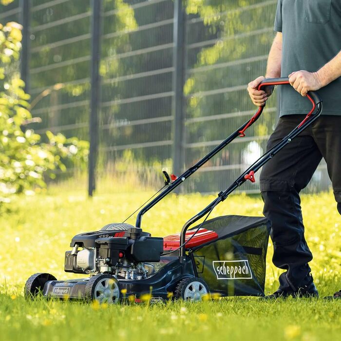 Бензиновий газонокосарка Scheppach MP132-40 - 3.3 PS, ширина 40 см, 3 положення висоти стрижки, кошик 35 л, легкий та компактний, великі колеса, Solo