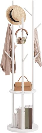 HOOBRO Стійка для одягу, підлого стояння, у вигляді дерева з 8 гачками та 2 круглими полицями, для одягу, капелюхів, сумок, вітальні, спальні, офісу, темно-коричневий/чорний