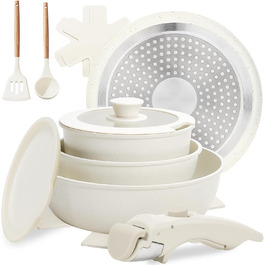 Набір посуду Numola 10 предметів: каструлі та сковорідки з антипригарним покриттям, знімні ручки, керамічний набір посуду, для індукційних плит, для дому та подорожей, безпечний для миття в посудомийній машині