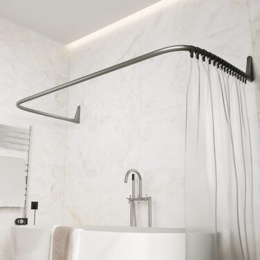 Штанга для душу Ericka L-подібної та U-подібної форми - 4-в-1 для ванни чи душу - сталева з порошковим покриттям (сірий глянцевий)