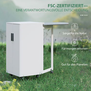 Складаний шафа-прасувальна дошка 2-в-1 на колесах з регульованою полицею для маленьких приміщень, білий