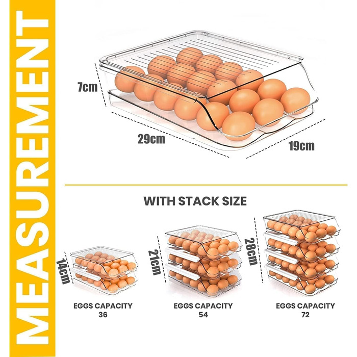 Тримач для яєць KAHEIGN для холодильника, 2 яруси, 36 відділень, штабельований, автоматичний дозатор яєць, зберігання яєць