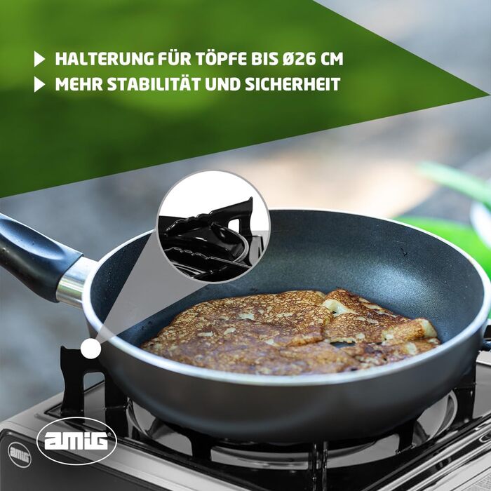 Газовий балонний пальник Amig CAMP01 з 1 конфоркою, вбудованим вітрозахистом та нержавіючою сталею, 2.2 кВт, сумісний з картриджами B-250