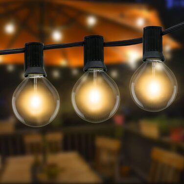 Сонячна гірлянда для вулиці Litogo з 25+2 лампочками G40, 8 режимів, диммування, пульт ДУ, тепле світло, для балкона, саду, тераси (UK Plug)