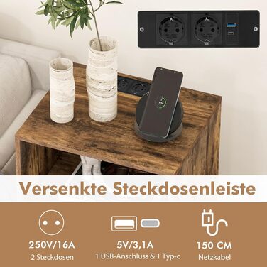 Підставка для програвача COSTWAY з зарядкою, 3-рівнева, для зберігання вінілових платівок з полицею та 4 роздільниками, 48 x 40 x 88 см (індустріальний стиль)