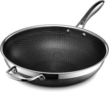 Wok HexClad Hybrid з нержавіючої сталі (30 см) – антипригарне покриття, сумісний з усіма плитами, PFOA free
