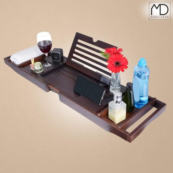 Підставка для ванни ZOLTA - дерев'яна підставка для ванни з тримачем для планшета/книги - підставка для ванни з тримачем для келихів та чашок - для домашнього релаксу - з бамбука, 75-110 x 23 см