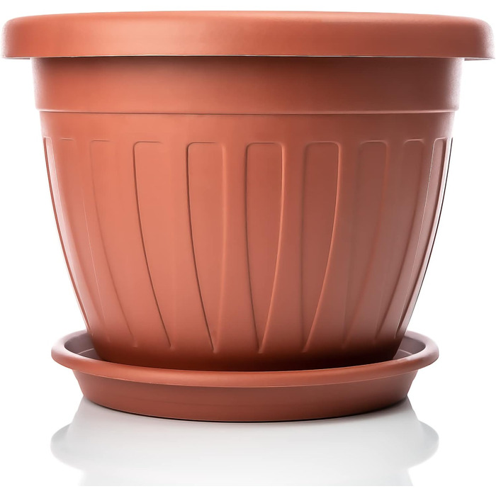 Квітчанка BigDean 3X з підставкою, 3 шт. - круглий, вологостійкий горщик для квітів - з водостоком, стійкий до УФ, з міцного пластику - для внутрішнього та зовнішнього використання - Made in Europe (терракота, ø33xH25 см)