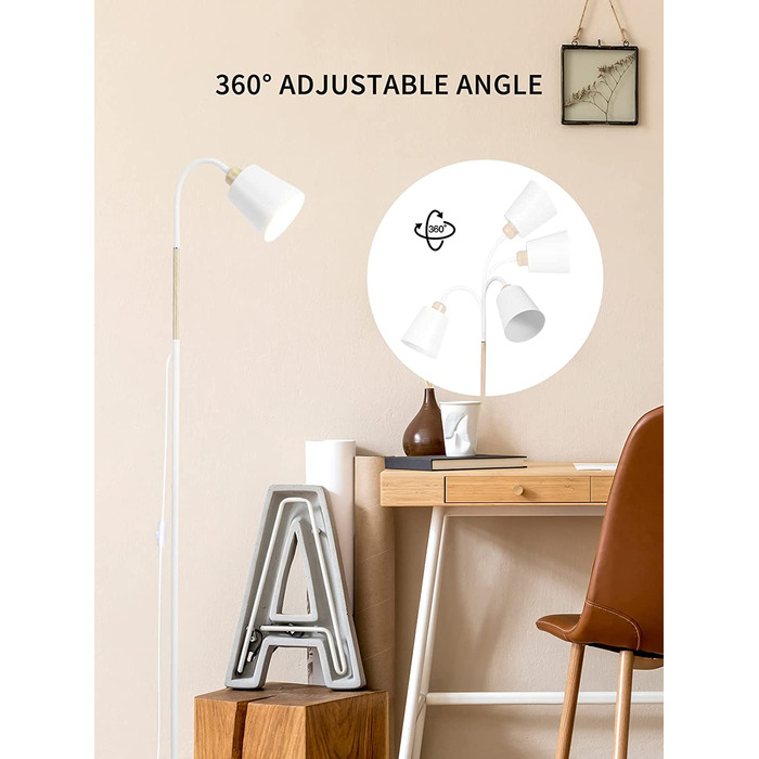 Торшер Anten Reading Lamp E27, 60W, поворотний, 159см, скандинавський, для вітальні/спальні/кабінету, білий