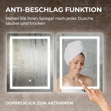 Дзеркало для ванної кімнати BR Bringer LED з підсвічуванням, 60x80 см, антизапарник, диммування, 3 кольори світла, сенсорне управління, функція пам'яті (BRS102)