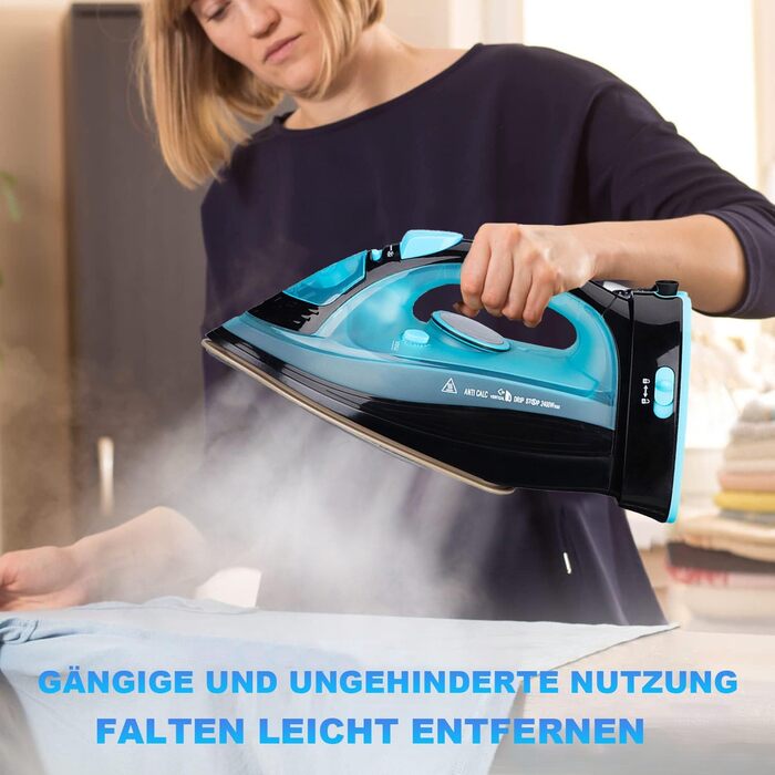 Парове прасування без дротів 2400 Вт: бездрове прасування з керамічною підошвою, вертикальне прасування, захист від накипу, самоочищення та резервуаром для води. Колір: блакитний