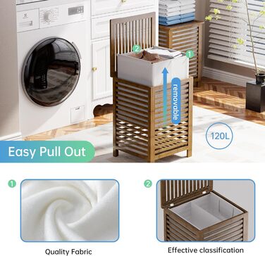 SMIBUY Кошик для білизни з бамбука з кришкою, 30л, для одягу, іграшок, рушників (горіх)