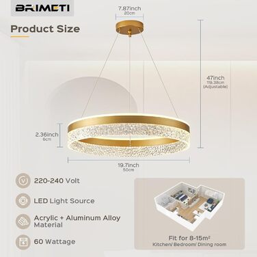 Підвісний світильник обідній стіл чорний, BRIMETI 45W LED з регулюванням яскравості, регулювання висоти, пульт дистанційного керування, 3-полум'я