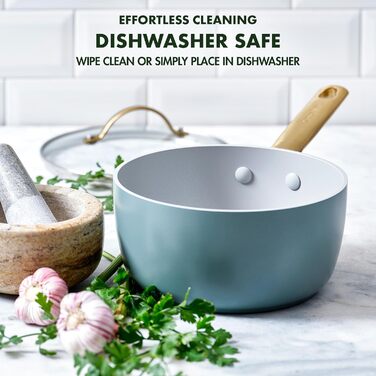 Каструля GreenPan Padova Reserve з нержавіючої сталі з антипригарним покриттям Hartelox, 18 см, 2 л, з кришкою з термостійкого скла, без PFAS, для індукційних плит, з золотим ручками, придатна для миття в посудомийній машині та випікання, колір Димчастий 