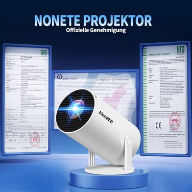 Beamer 4K проєктор: Full HD 1080P, WiFi 6, Bluetooth 5.2, Android, портативний, поворотний 270°, авто-корекція Keystone, для PC/HDMI/USB, з мишкою та пультом, білий