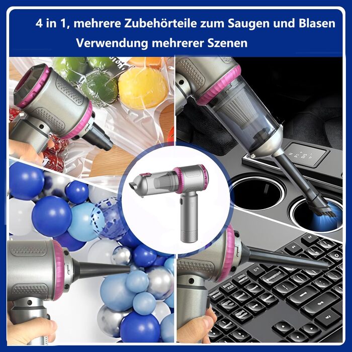 Акумуляторний ручний пилосос 3 в 1 для авто та дому, потужність 18000Па, 3 режими швидкості, 200 000 об/хв, бездротовий міні-пилосос для диванів, кухні, офісу та шерсті тварин
