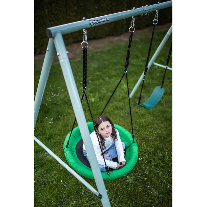 Гойдалка-гніздо для саду HyperMotion Storchennest з А-рамою, 2 місця, 150 кг, зелено-сіра (HYP1)