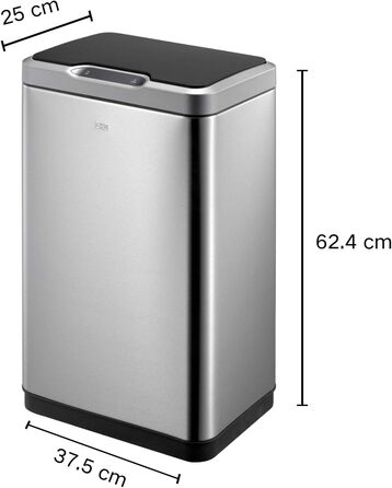 Відро для сміття EKO Sensor-Mülleimer 45 L з датчиком руху, нержавіюча сталь, Soft-Close, виймальний внутрішній відро, фіксація пакетів, антислід (Mirage, 30L)