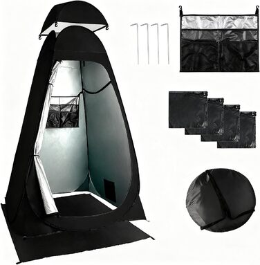 Намет для туалету та душу, переносний, Pop-Up, для кемпінгу та пляжу, з UV захистом 50+, чорний