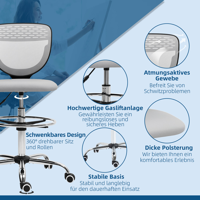 Офісний стілець, регульований по висоті, з м'яким сидінням, світло-сірого кольору