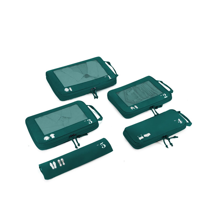 Набір компресійних органайзерів для подорожей ECOHUB, 5 предметів, для валізи та рюкзака, темно-зелений