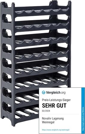 Стелаж для вина Novaliv Modulares на 60 пляшок - міцний, розширюваний, з переробленого пластику, чорний, для підвалу, ресторану та дому
