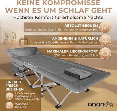 Розкладне похідне ліжко Feldbett з матрацом та простидлом з бавовни, кемпінгове ліжко для дорослих 190x70 см, витримує до 200 кг