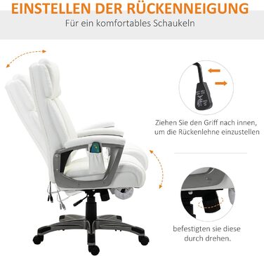Крісло офісне з масажем Vinsetto - ергономічне, регульоване, з штучної шкіри, біле (70x76,5x114-124 см)