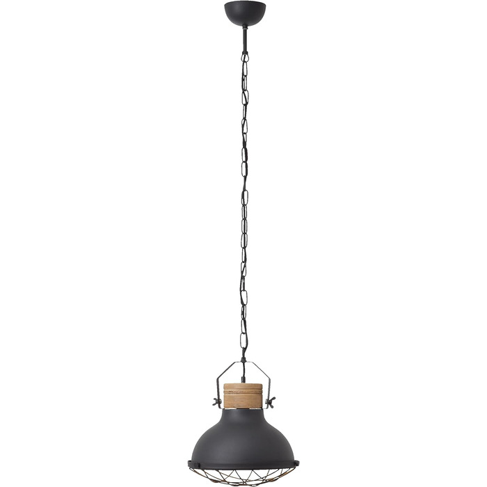 Підвісний світильник з абажуром - регулюється по висоті/ланцюжок може бути вкорочений - виготовлений з металу/дерева - з чорного корунду - Ø 33 см і 1,33 м у висоту