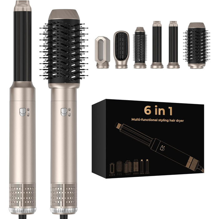 Фен Airstyler 6 в 1, Набір стайлерів OKWRAP Multi Hair, щітка для теплого повітря 1000 Вт (золотиста)