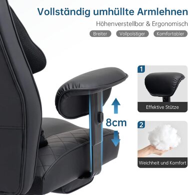 Офісний крісло Asukale Ergonomic 200kg з підніжкою, поперековою подушкою та широким сидінням, регульоване по висоті, імітація замші (чорний)