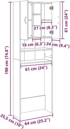 Тумба для пральної машини, Тумба для ванної кімнати з 2 дверима, 9 відділень, Дуб Сонома