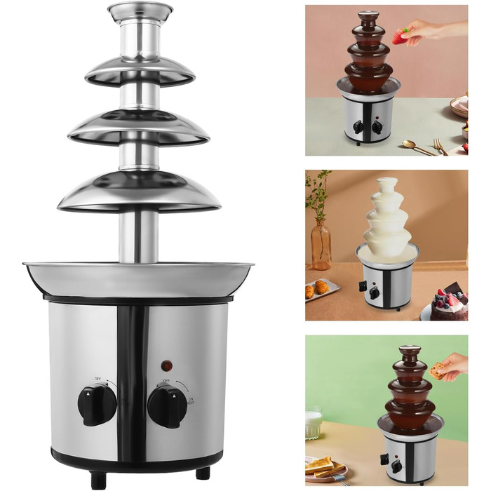 Шоколадний фонтан, 4 яруси, нержавіюча сталь, з функцією плавлення, 170W, для кафе, готелів, магазинів чаю та соків