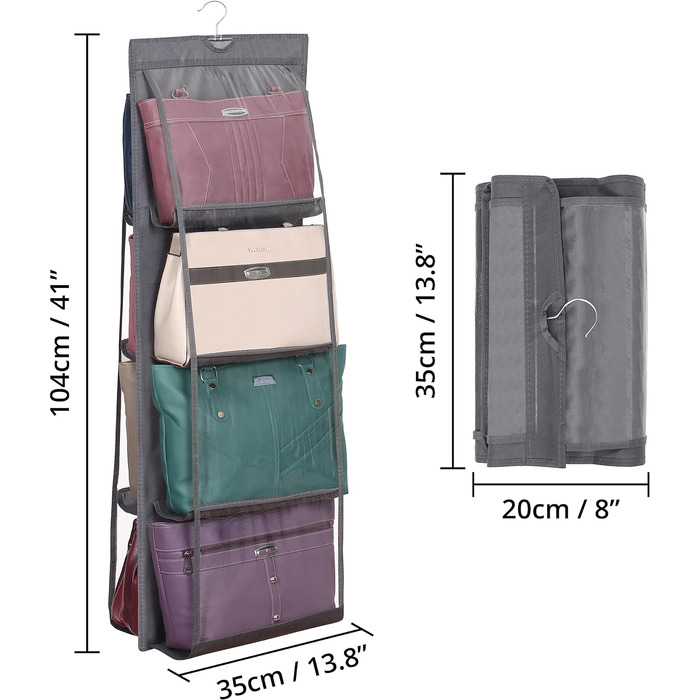 Організатор для сумок Winter Shore упаковка 2 - Складаний та підвісний - 8 прозорих відділень - Надміцні гачки (50 символів)