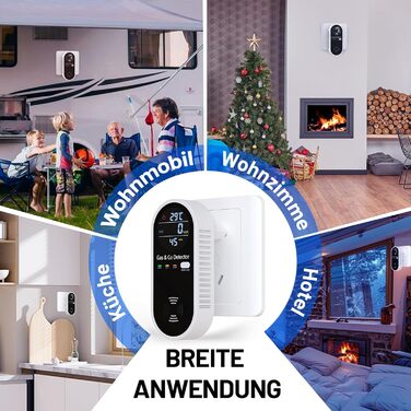 Датчик газу та CO з акустичним сигналом YOJOCK 4-в-1, вимірювач CO, датчик температури та вологості, газовий сповіщувач, самотестування, для дому та офісу, білий