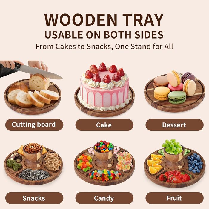 Дзеркальна підставка для тортів 30 см з дерева | Двостороння тортівниця з ніжками та кришкою (PET) | Кришка для тортів/кришка для пирогів | Універсальна підставка для тортів для весілля, дня народження, чаювання