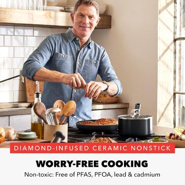Набір кухонного посуду GreenPan x Bobby Flay 13 предметів: професійний алюміній, антипригарне покриття з кераміки без PFAS/PFOA, індукційний, силіконовий, безпечний для миття в посудомийній машині (сковорода 20 см)