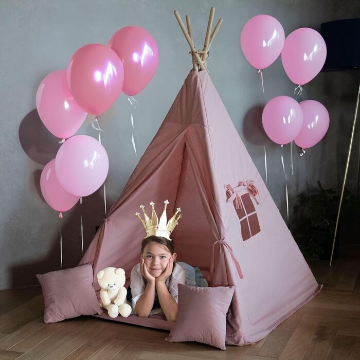Дитяче намет-типі Tipi PaLulli® з бавовни, килимком, лампою та декоративними подушками (Рожевий)