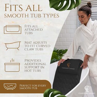 Подушка для ванни повного тіла 125x43 см - килимок для ванни з підголовником для підтримки шиї, спини та ніг - з мішком для прання та подорожей та гачком для швидкого сушіння - (Чорний)