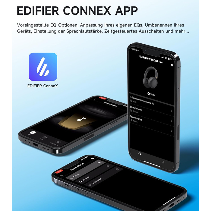 Навушники Edifier W800BT Pro Hybrid ANC Bluetooth 5.4, висока роздільна здатність, акумулятор 45 годин, складні - чорні