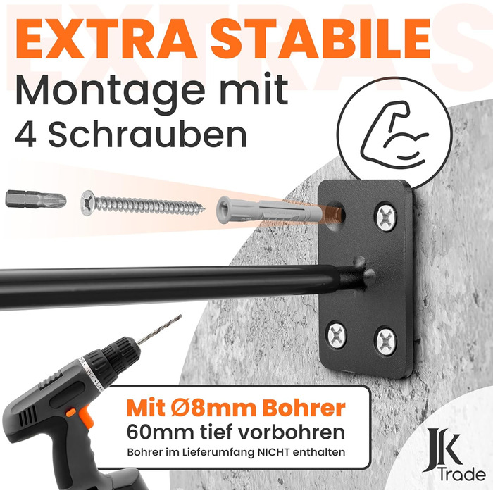Набір кріплень для шин на стіну JK Trade® (4 шт.) з комплектом шурупів та дюбелів, для автомобілів, легкосплавних дисків, 40 кг, чорний V1