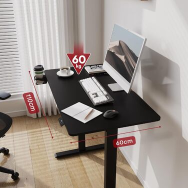 Електричний регульований стіл Sanodesk 110x60 см з пам'яттю, чорний | Ергономічний стіл для комп'ютера